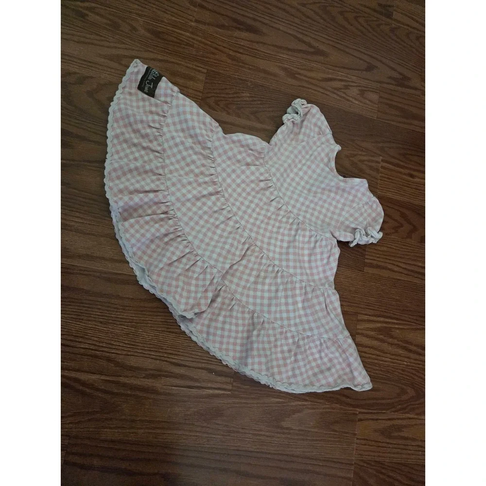 Matilda Jane Serendipity Pink Gingham Tiered Dress Ric Rac Trim Girls 12M